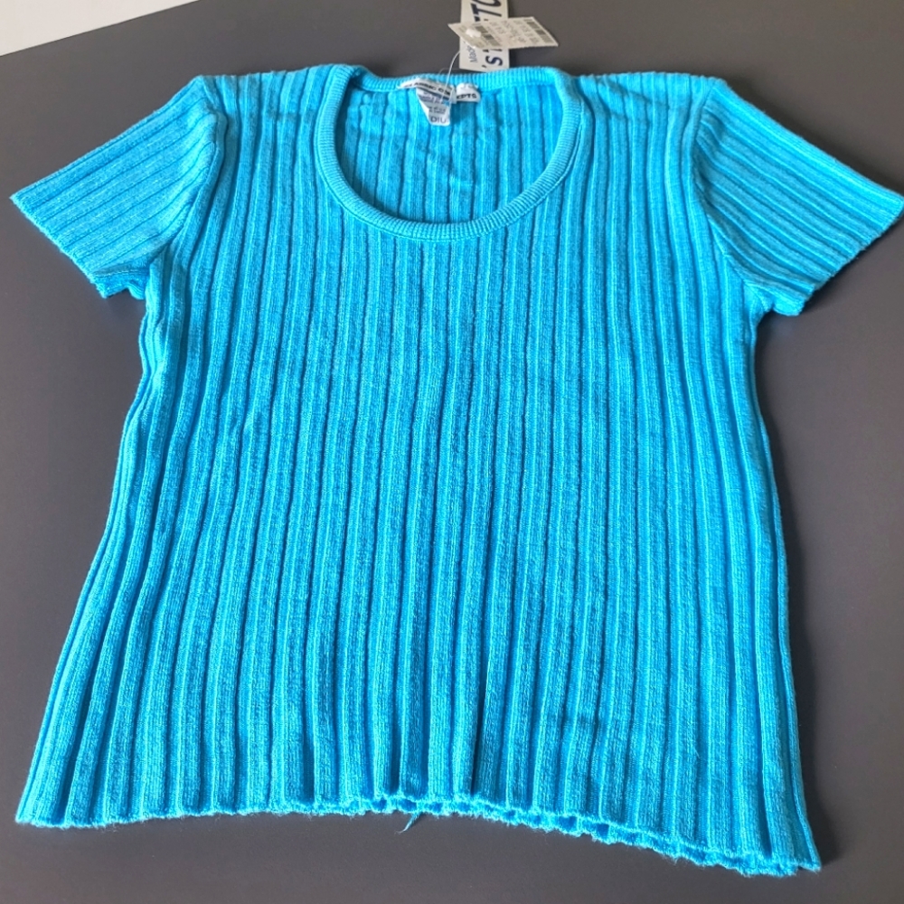 Classic Concepts Blue Short Sleeve Knitted Top Cropped Junior M
